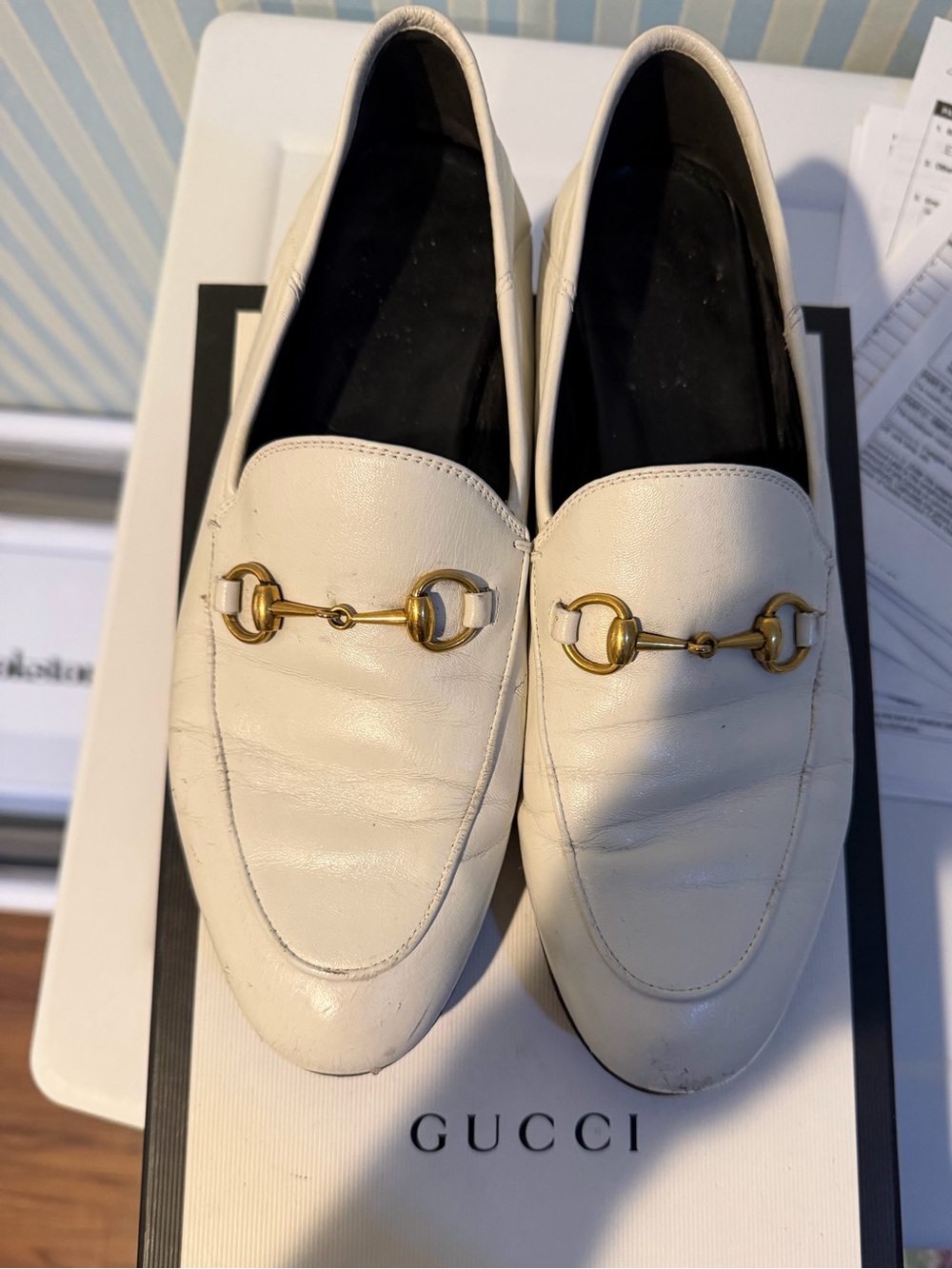 Gucci White Leather Horsebit Loafers - Picture 2 of 7